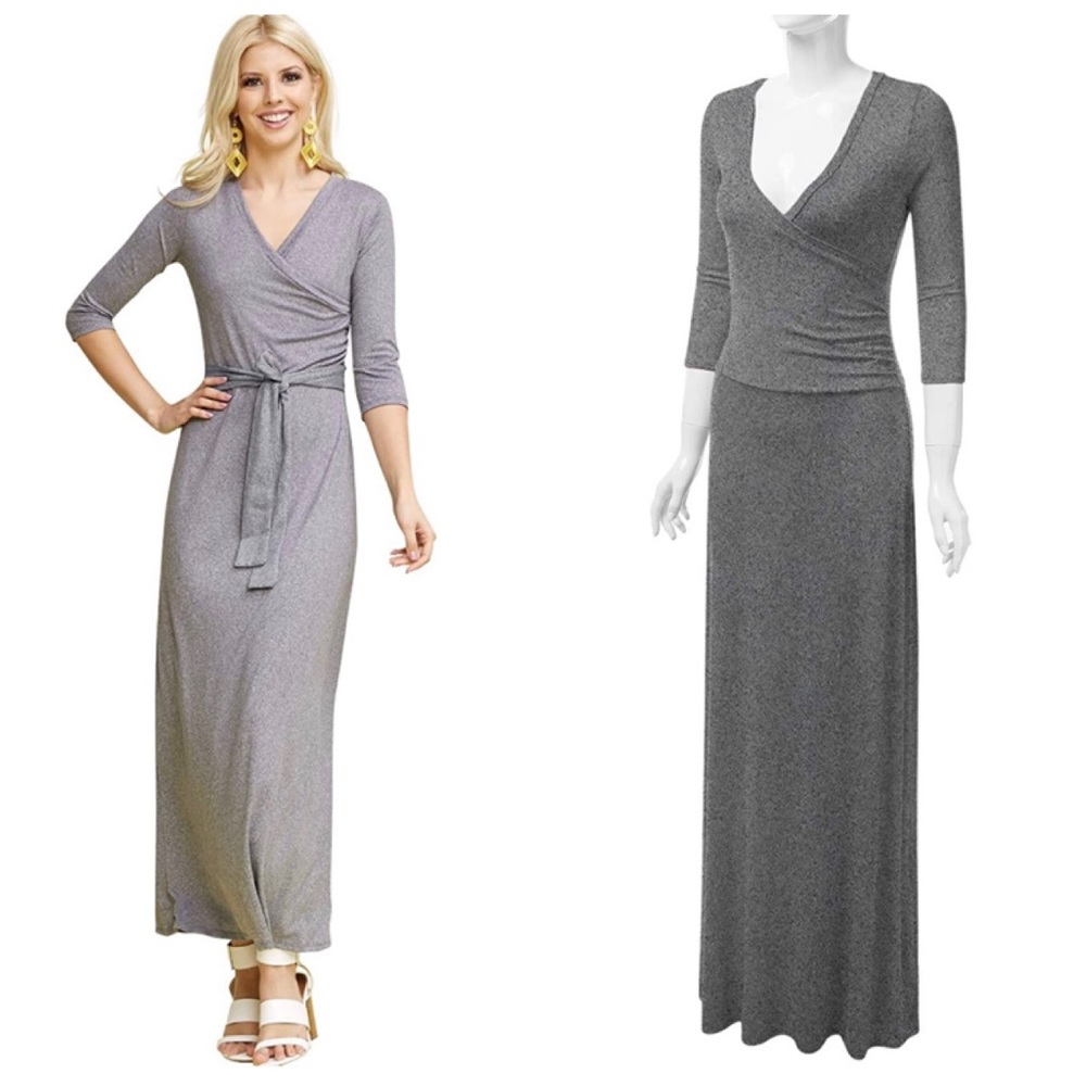 NINEXIS heather grey faux wrap maxi w/ tie belt